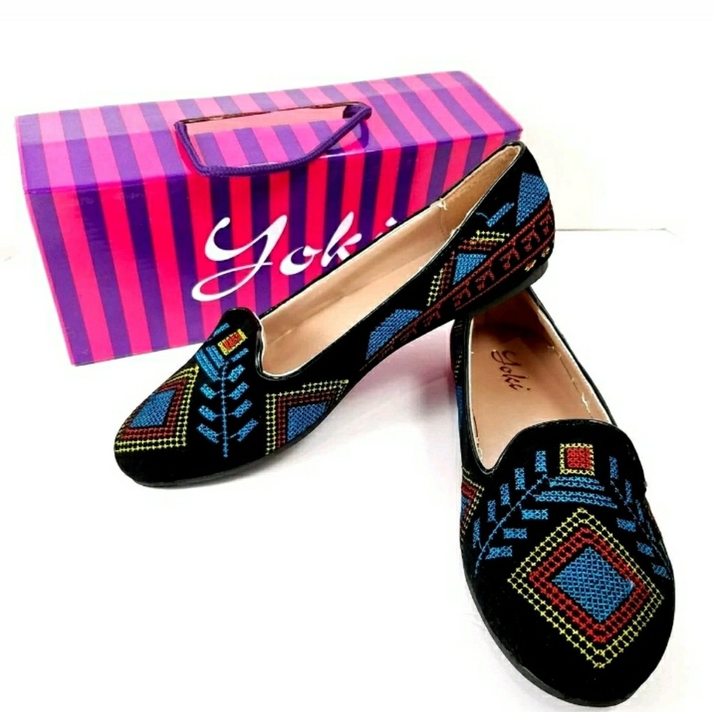 Embroidered Smoking Slipper Flats Boho Aztec Yoki